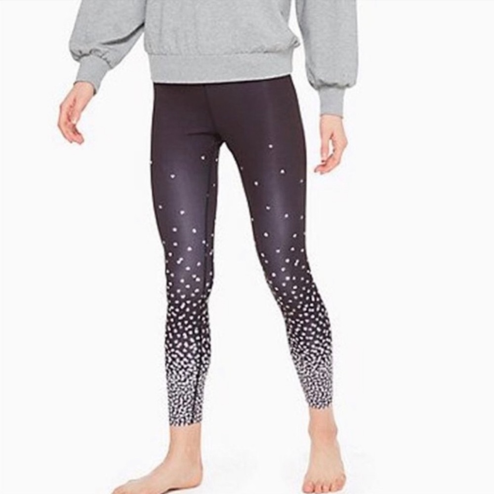 Kate Spade New York Black Leggings / Yoga Pants W/ white Hearts Sz S Excellent